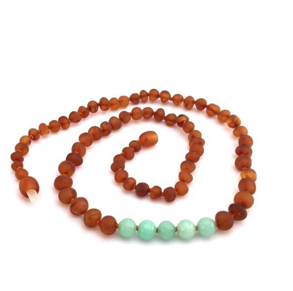 画像1: GEMSTONE BABY NECKLACE - Raw Cognac & Amazonite (1)