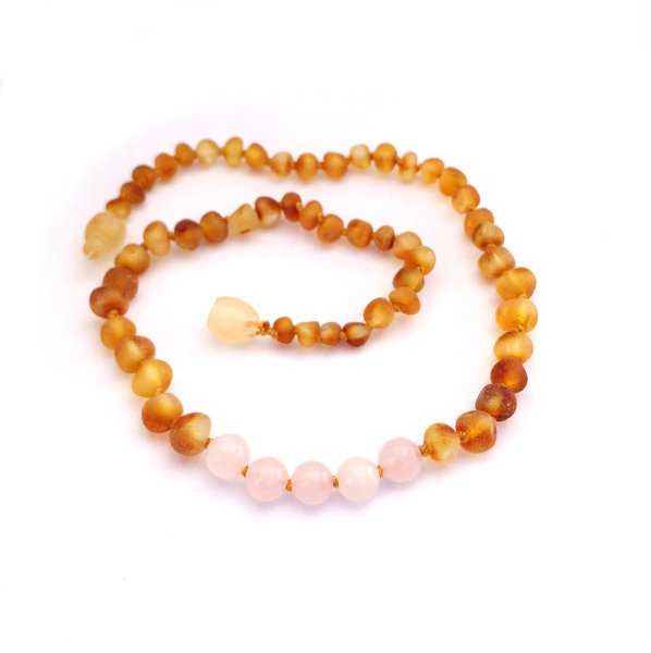 画像1: GEMSTONE BABY NECKLACE - Raw Honey & Rose Quartz (1)