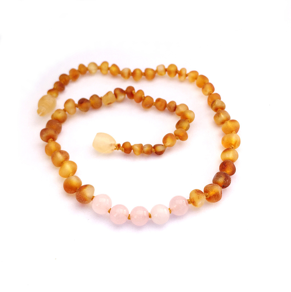 GEMSTONE BABY NECKLACE - Raw Honey & Rose Quartz